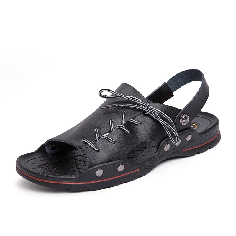 Merkmak/дышащие мужские сандалии из натуральной кожи; летняя пляжная обувь; Вьетнамки; уличные тапочки; Повседневная обувь размера плюс 38-48