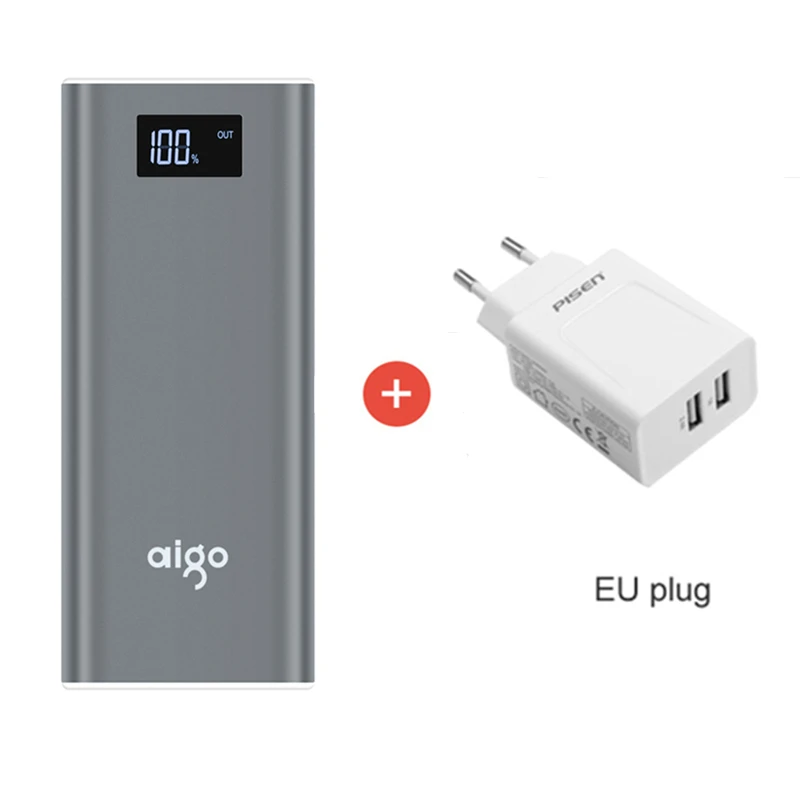 Aigo power Bank 20000 мАч для Xiaomi Mi 2 USB быстрая зарядка портативный повербанк для iPhone X 8 7 6 5 плюс 20000 мАч телефон power bank - Цвет: gray charger 2 usb