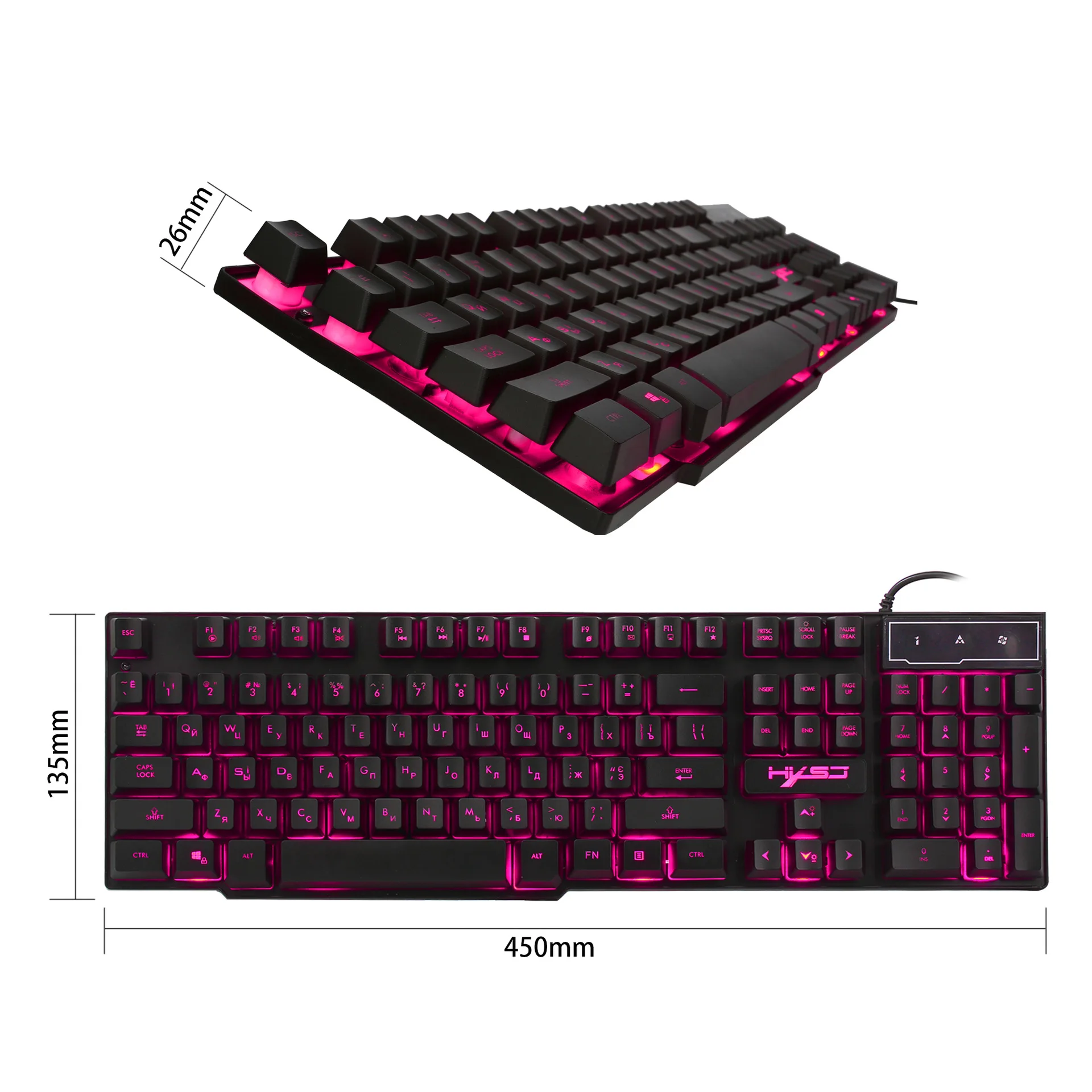 Hongsund русский/английская игровая клавиатура с 3 цвета подсветкой колпачки Teclado для компьютерных игр с подобными Механическая Feel