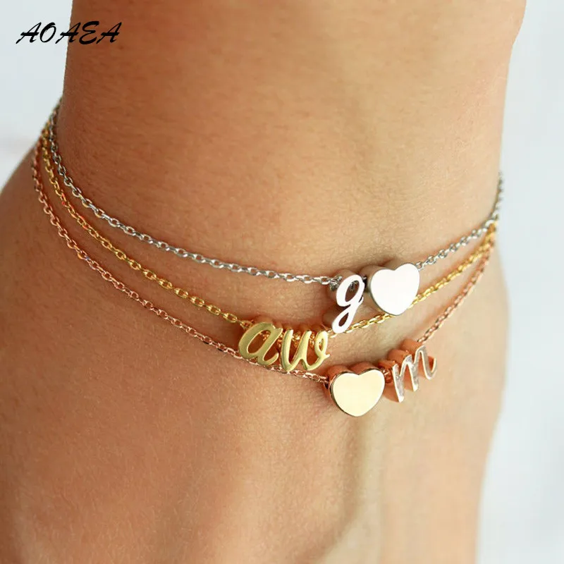

Stainless Steel Two Letters Bracelet Heart-shaped Cursive Initials Initial Bracelet Charm Bracelet Bridesmaid Gift Two Charms