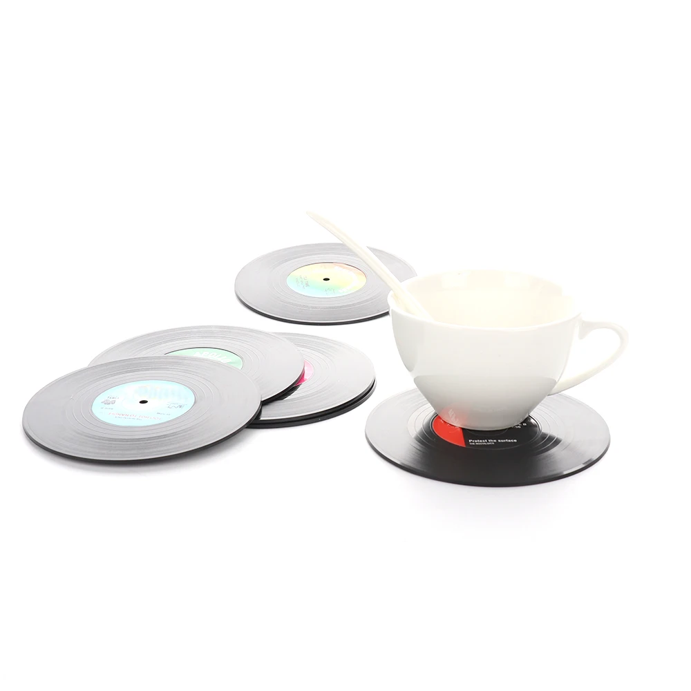 

2/4/6PCS Environmental Plastic Vinyl Record Table Placemats Simple and Creative Mug Coaster Heat-resistant Cup Coasters Set