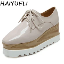 Einfache Klar Concise Frauen Oxfords Adrette Mädchen Casual Plattform Flache Ferse Schuhe Creepers Vinyl Glänzend Schuhe Frau Schwarz