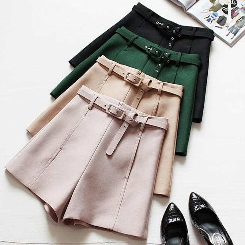 Good Quality Fashion Women Casual Shorts Belt Slim Fitting High Waist Shorts Pockets