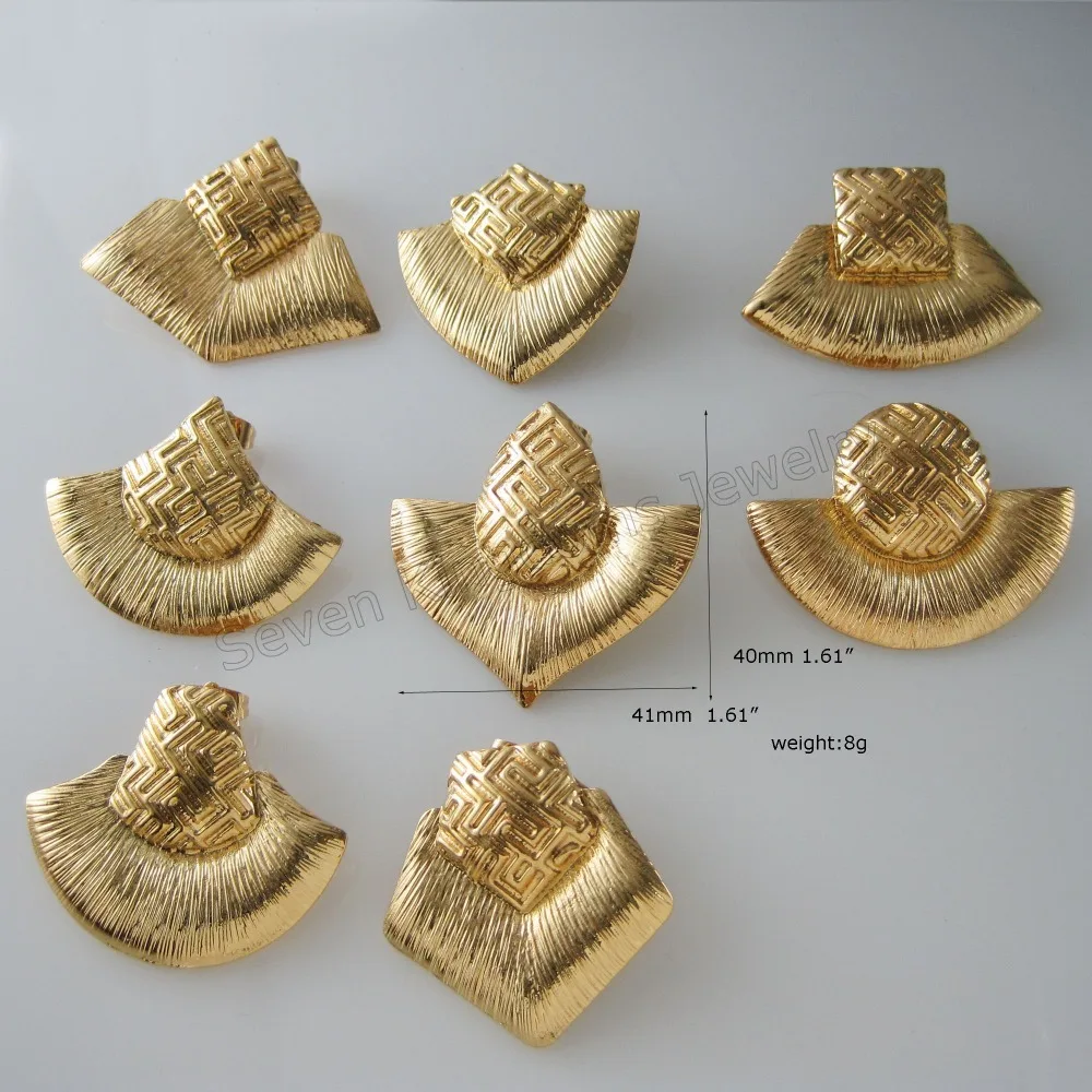 

MIN ORDER ONE /COMPLICATED PATTERN STUD EARRING - YELLOW GOLD GP BIG FACE DIMENSION WIDTH 41MM 1.61" TALL 1.61"