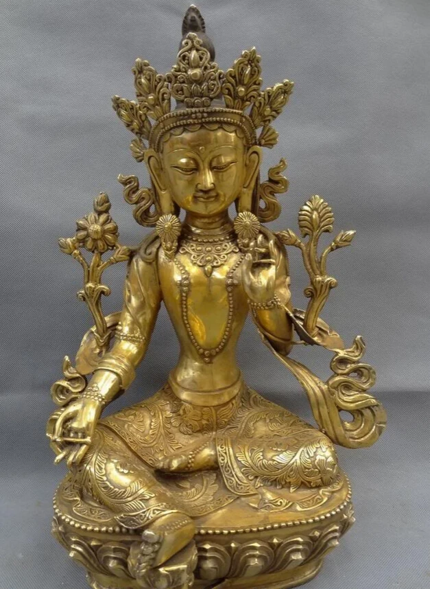 

USPS to USA S1614 20" Tibet Bronze Gilt Buddhist Flower Protect 7-Eyes White Tara Goddess Statue B0401