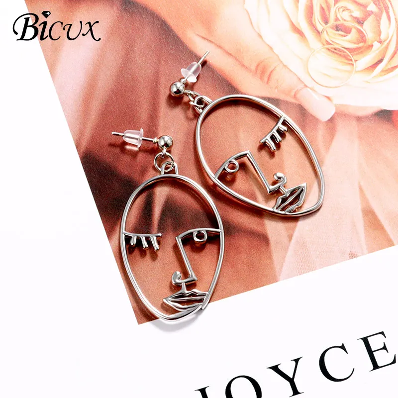 Sliver 5 BICUX, новые модные круглые висячие серьги в Корейском стиле для женщин, геометрические круглые золотые серьги в форме сердца, свадебные ювелирные изделия - Окраска металла: Sliver 5