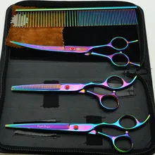 4 шт. костюм 7 ''19,5 см окрашенные Профессиональные Парикмахерские ножницы и расческа+ ножницы для резки+ Истончение+ Изогнутые Ножницы Z3002C