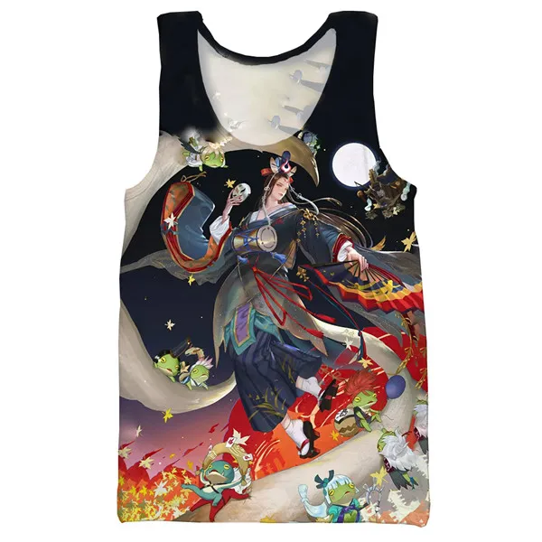 Аниме onmyoji 3D напечатаны унисекс майка для мужчин Мода крутая летняя майка Топ рабочие мужские женские Топы Холтер майка - Цвет: 1