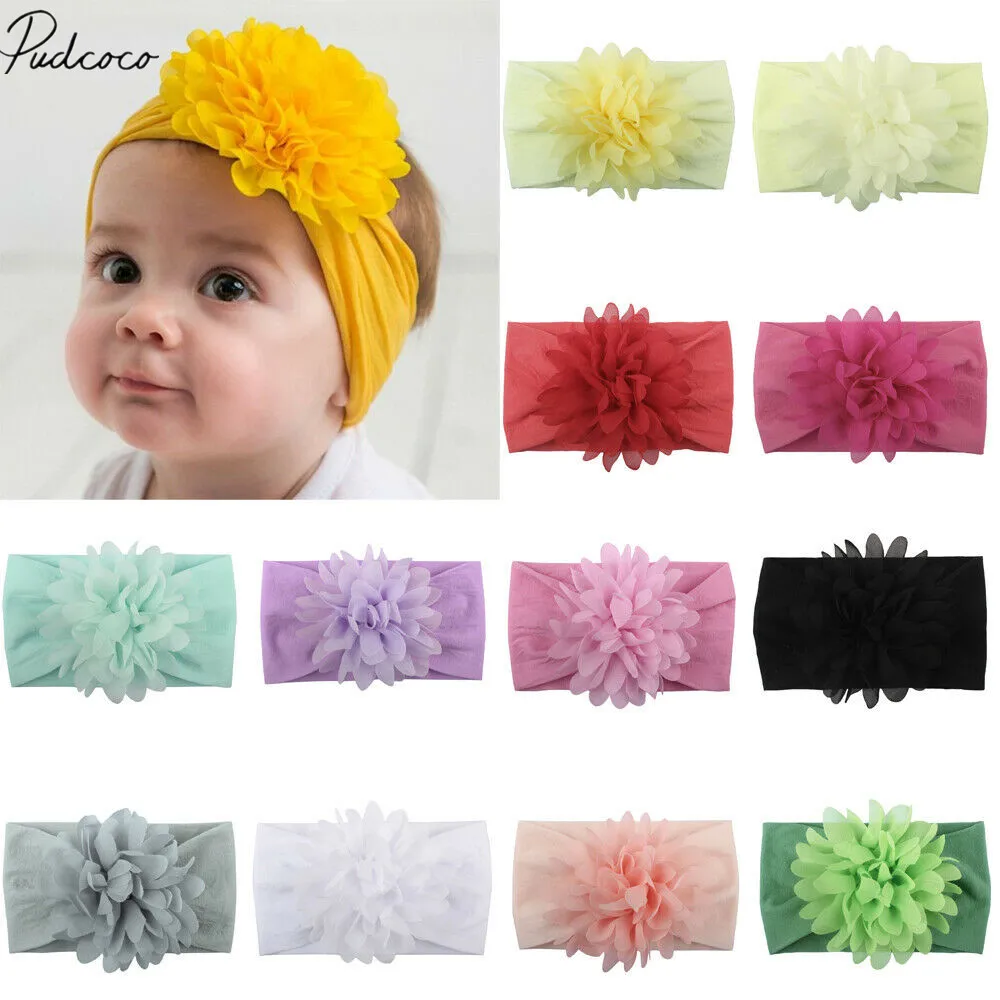 

2019 Baby Accessories Beauty Baby Girls Boys Infant Toddler Flower Bow Headband Hair Chiffon Big Flower Solid Headband Props