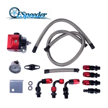 

ESPEEDER Universal Fuel Pressure Regulator Adjustable Fuel Pressure Regulator With Oil Gauge AN6 Hose End Fitting Fuel Hose Line