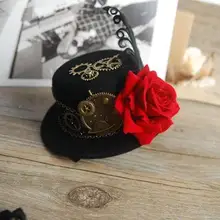 Черный Готический Mini Top Hat Чародей На Hairclip Женская Необычные Платья Стимпанк Передач Розовое Перо Шляпы