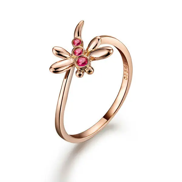 Милое Кольцо Серьги GVBORI из натуральных жемчужин рубин с покрытием из розового золота 18 К Кольцо C драгоценным камнем [Стрекоза] кольца для Для женщин, подарок, изящное ювелирное изделие