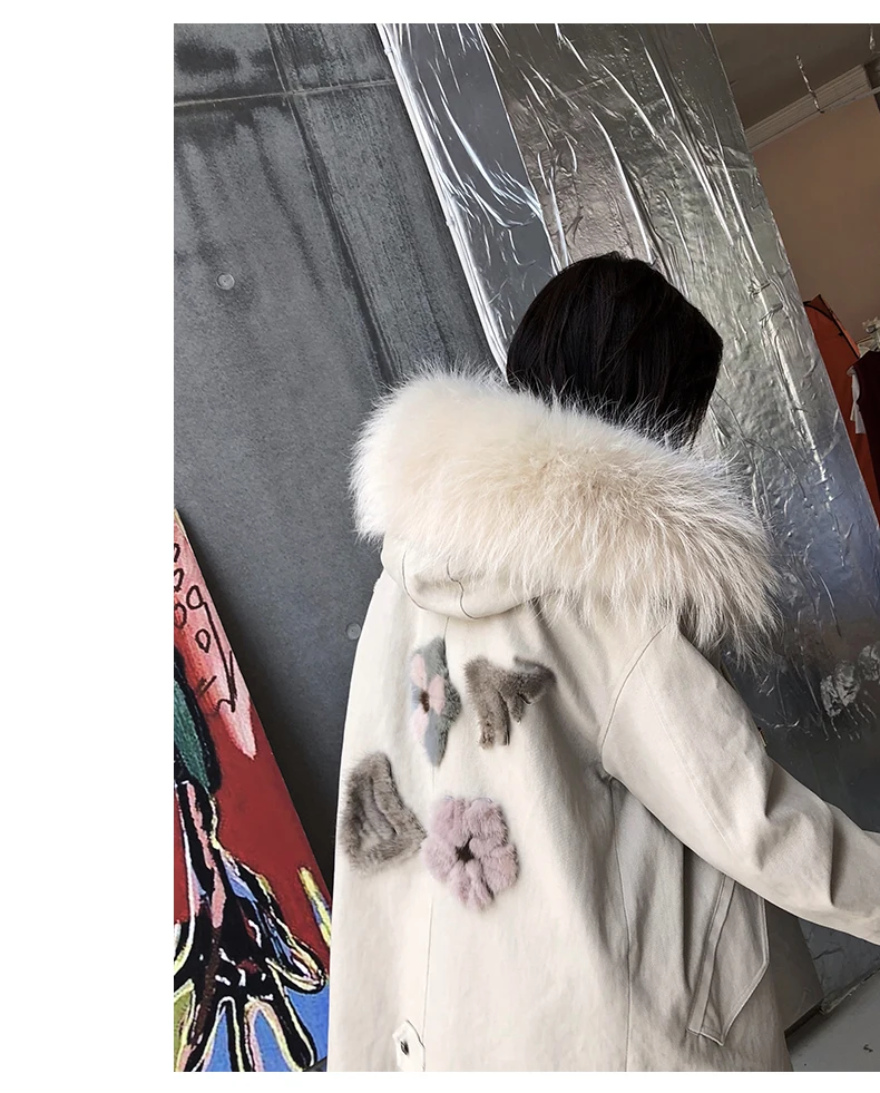 Haining sent ms/пальто с мехом, Новое поступление года, осенне-зимняя длинная парка с капюшоном и воротником из меха енота