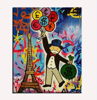 

Handmade pop art Alec Graffiti art Custom painting money on canvas wall urban pictures for living room street art