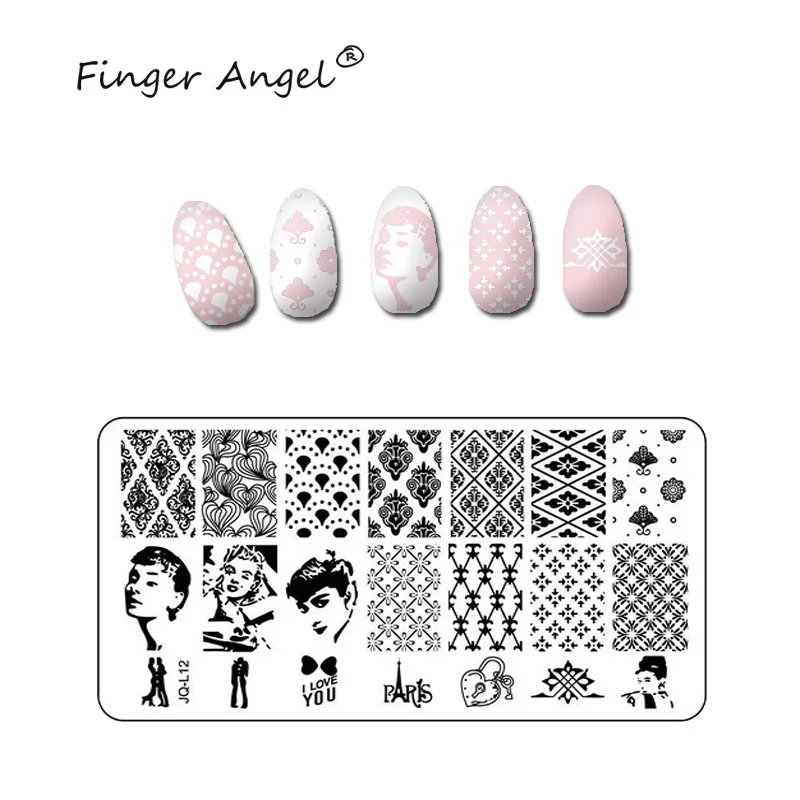 Finger Angel 1 шт. пластины для штамповки ногтей 6*12 см штамп изображения пластины с розовой задней панели дизайн Хепберн изображения DIY Дизайн ногтей шаблон