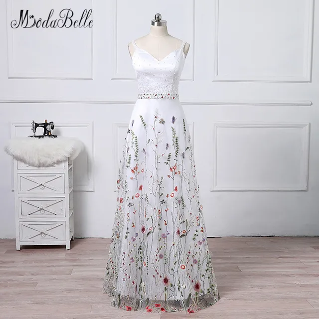 flower embroidered white dress