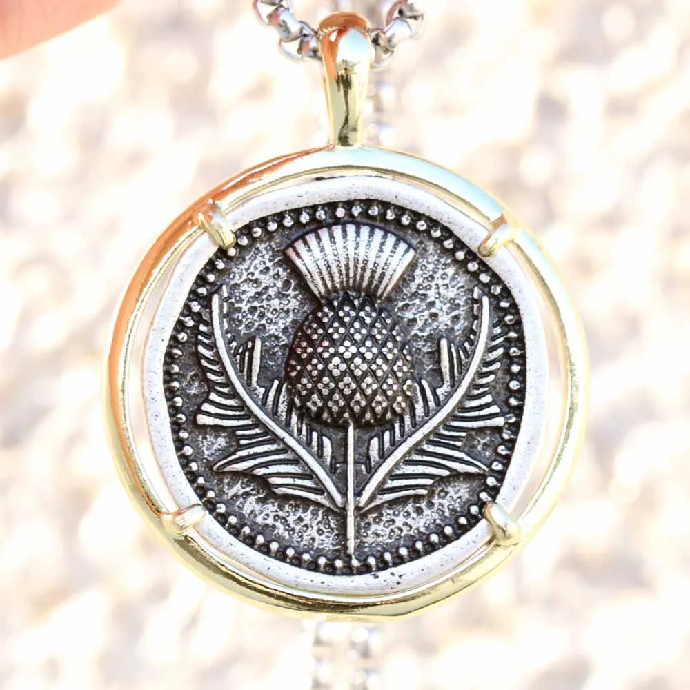 Scottish Thistle Necklace Medal Whimsy Scotland Flower Lover Pendant