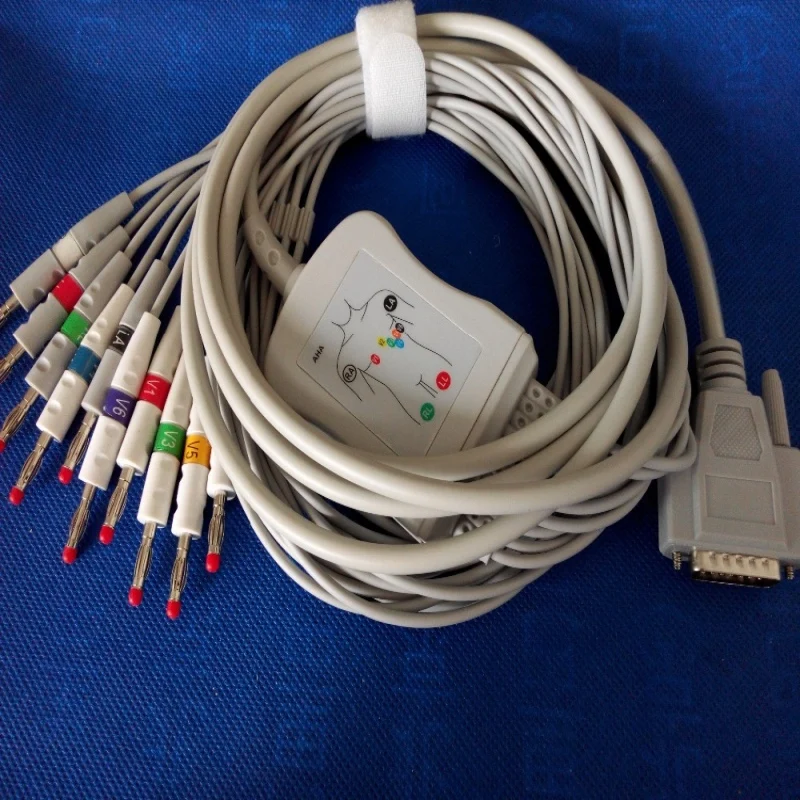 Cable ECG EKG Compatible con Nihon Kohden ECG-1250,ECG-1350, 10 cables, médico, ECG 4,0, extremo Banana AHA,TPU