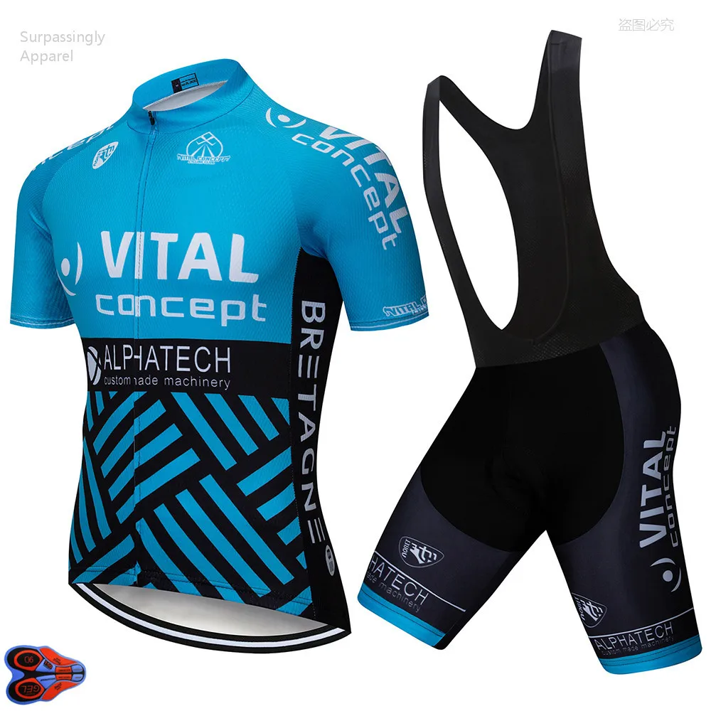 2019 синяя профессиональная команда VITAL Велоспорт Джерси 9D гелевые подушечки