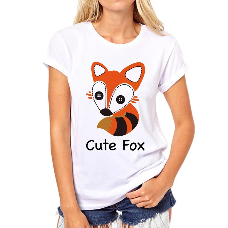 Новая женская футболка Kawaii Fox топы с принтом в виде животного графическая футболка Женская милая белая футболка Harajuku