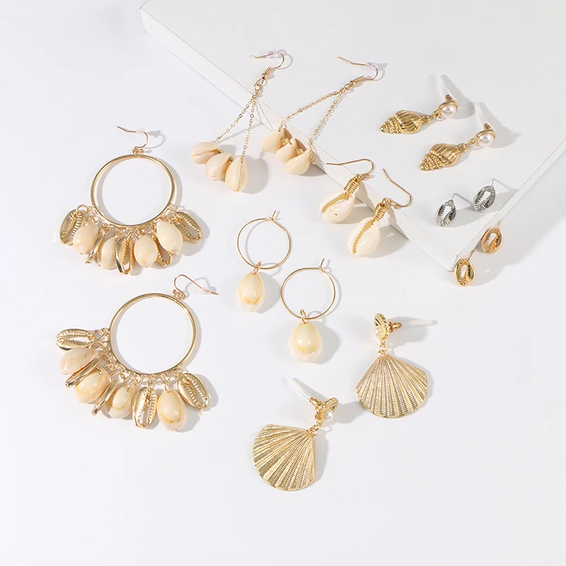 

KOMi 10 Styles Bohemian Colorful Natural Shell Dangle Earrings for Women Wedding Party Long Earrings B10211