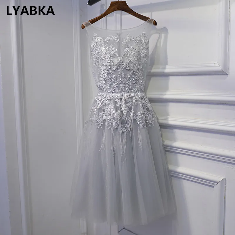 

Prom Dresses Vestido De Festa Elegant Prom Dress Scoop Neck Tulle With Appliques Beading Short Prom Dresses 2019 Gala Dress