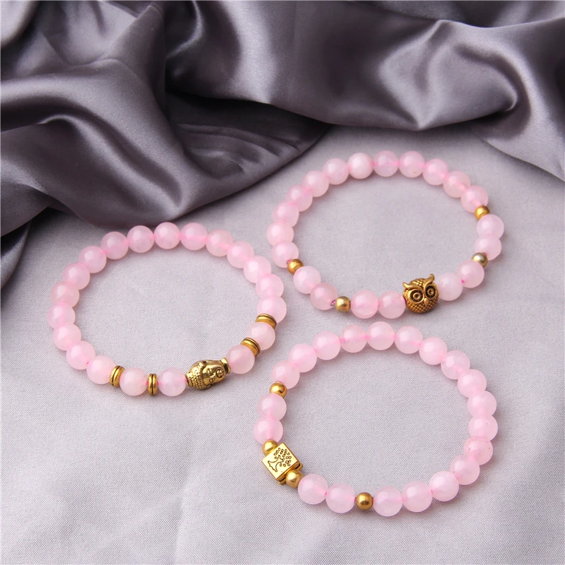 

Pink Quartzs Crystal Bracelet Women Stone Cowrie Buddha Fatima Lucky Charm Conch Seashell Bracelet Femme Jewelry