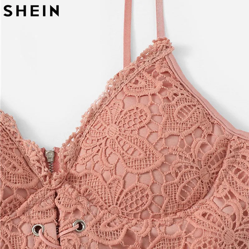 SHEIN Кружевной Топ На Бретельках С Шнуровкой Ажурный Без Рукавов|Топы| |