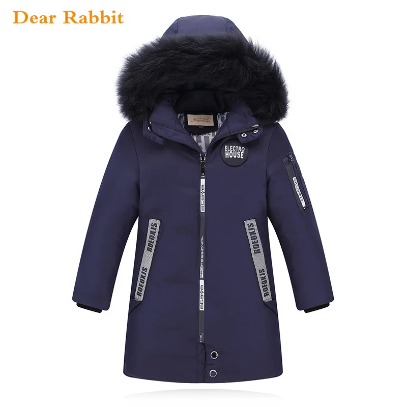 

-30 Degree High Quality New Boy's Long Down Jackets For Youth Children big Boy clothing Winter Parka real Fur Coat Kids Clothes