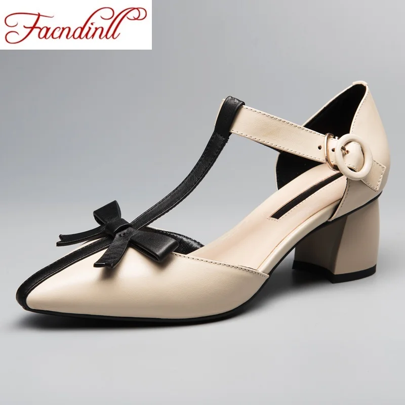 

FACNDINLL shoes women pumps fashion thick high heels pumps shoes new spring summer genuine leather party wedding shoes woman