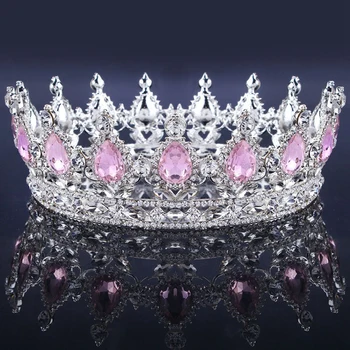 

Princess Crowns Diadem Pink Clear Rhinestones Crystal Bridal Crown Tiaras Prom Pageant Party Wedding Headpieces Hair Accessories