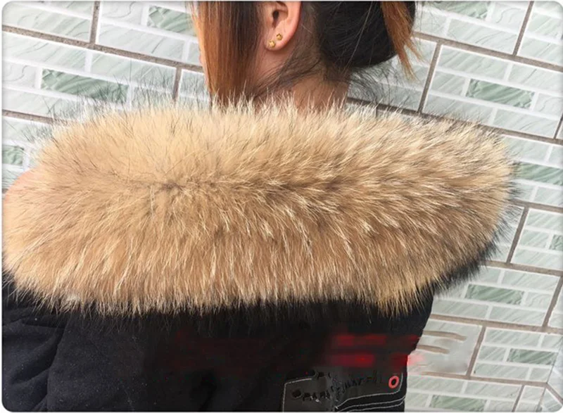 Real Fur Collar For Parkas Coats luxury Warm Natural Raccoon Scarf Women Large Fur Scarves Male Down jacket fur hat 75 70cm