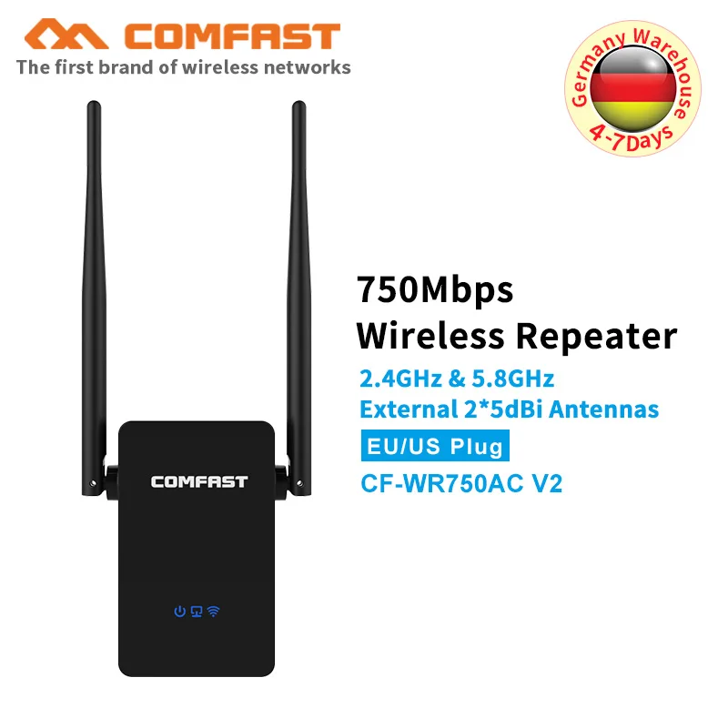 

2.4Ghz 5Ghz AC WiFi Repeater Signal Amplifier Booster Dual Band 750Mbps Wireless AC wifi Router AP WPS With 2 High Gain Antennas