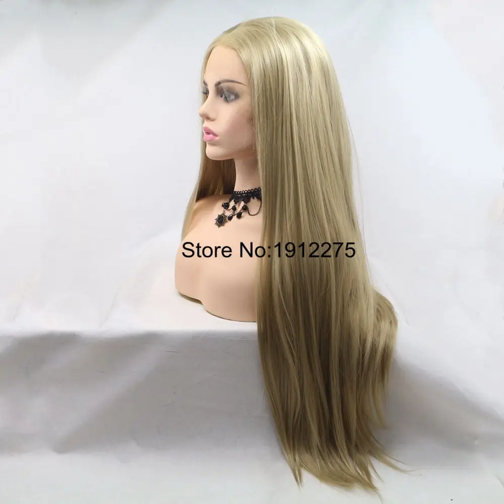 Sylvia, длинные волосы, прямой парик, синтетический парик на кружеве, натуральный блонд, парик для женщин, термостойкие парики, половина, ручная вязка, без клея
