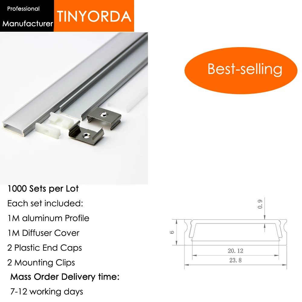 

Tinyorda 1000Pcs (1M Length) Led Alu Profile Led Channel Profil for 23mm LED Strip Light 1M LED Profile Alu Profile channel