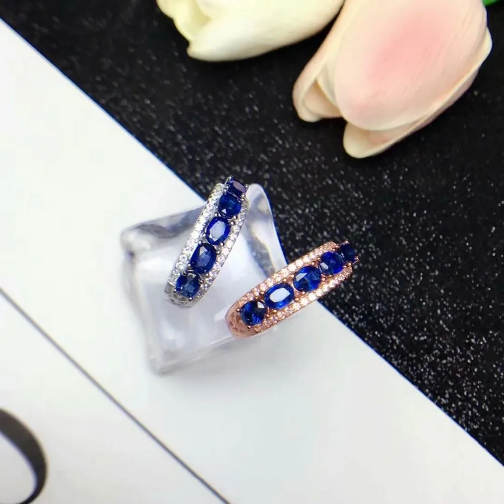 100% 925 sterling silver real Natural sapphire Rings fine Jewelry gift women open wholesale new 3*4mm cj030408agl