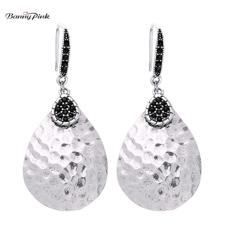 

Banny Pink Vintage Hammer Metal Waterdrop Dangle Earrings For Women Ethnic Fishhook Drop Earrings Big Pendant Earrings Brincos