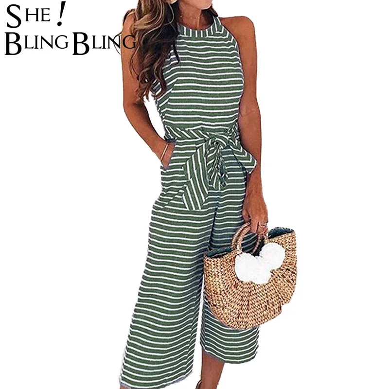 striped cropped jumpsuit