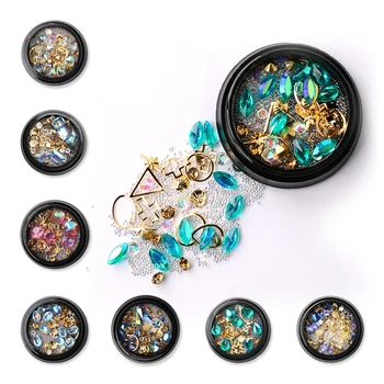 

8 Style Nail Art Decoration Charm Gem Beads Rhinestone Hollow Shell Flake Flatback Rivet Mixed Shiny Glitter 3D DIY Accessories