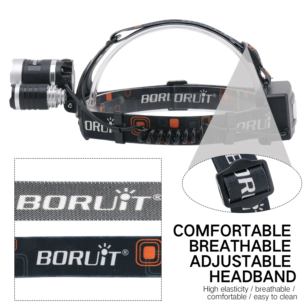 BORUIT 6000LM 3x XML T6 белый+ 2R2 395nm УФ, светодиодный, фиолетовый Фары головного фонаря ламповый патрон фонарь светильник 2* Перезаряжаемые 18650 батареи для рыбалки