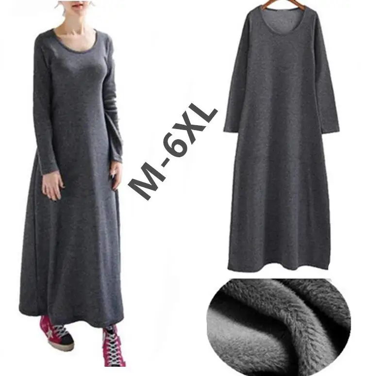 

2019 Autumn women dress,Thickening and warming long sleeve winter dress,plus size M- 5XL 6XL casual maxi dress vestido de festa