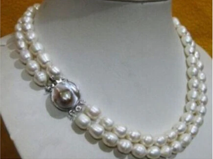 

Free shipping >>@ 1632 RARE 2 ROWS 10-12MM WHITE AKOYA BAROQUE PEARL NECKLACE 17-18