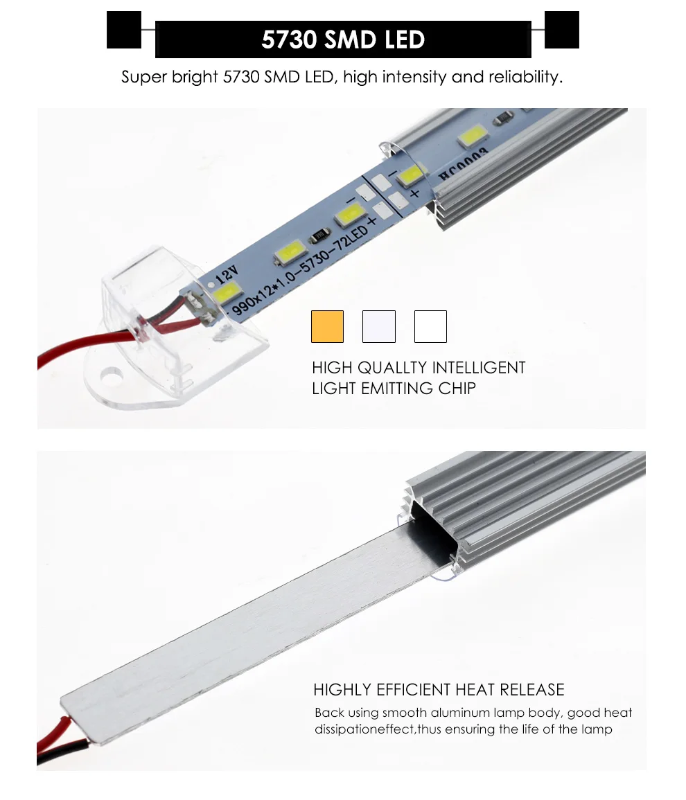 Светодиодный бар огни DC12V 5730 светодиодный жесткая полоса 50 см светодиодный свет трубка с U алюминиевый корпус+ крышка ПК Освещение в помещении 5 шт./лот