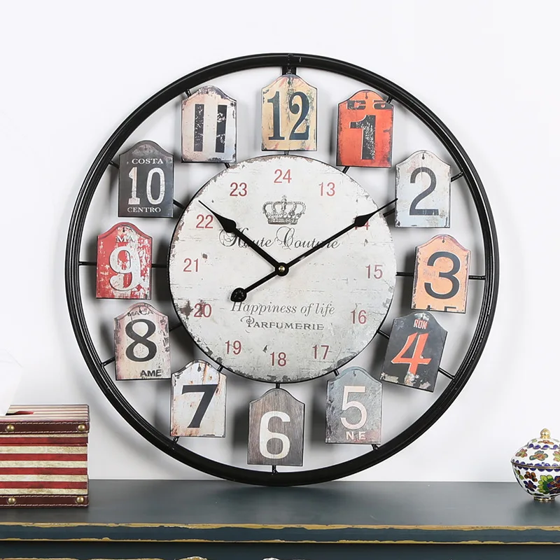 

European Metal Wall Clock Modern Design Vintage Style 3D Decorative Large Metal Clocks Iron Wall Watch Coffee Home Decor Silent