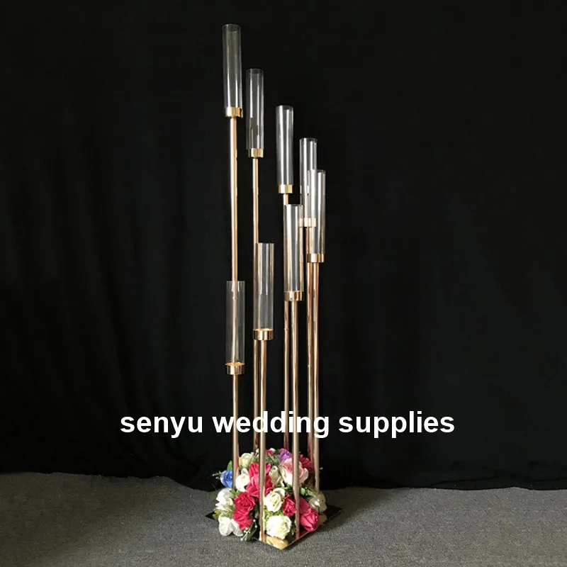 

New style luxury large wedding stage decoration flower metal acrylic candle stand backdrop candle stick senyu238