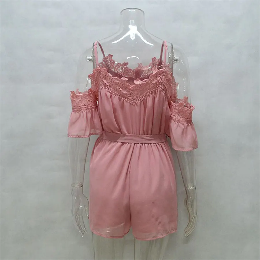 Gladiolus Chiffon Romper Women Short Sleeve Belt Tunic Lace Backless Women Sexy Playsuit 2019 New Summer Rompers Womens Jumpsuit (16)