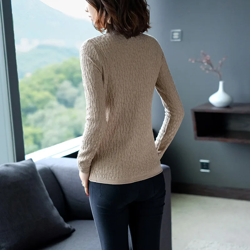 Solid elastic knit turtleneck slim basic sweater 2018 new long sleeve women autumn wool sweater 
