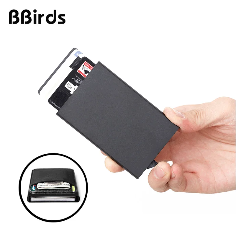 

BBirds Aluminum Wallet With Back Pocket ID Card Holder RFID Blocking Mini Slim Metal Wallet Automatic Credit Card Coin Purse