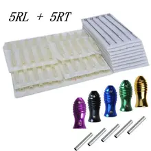 Набор татуировки 50 шт иглы татуировки 5RL и 50 шт одноразовые наконечники 5RT и 1 шт ручка из сплава с задней стволовой для татуировки