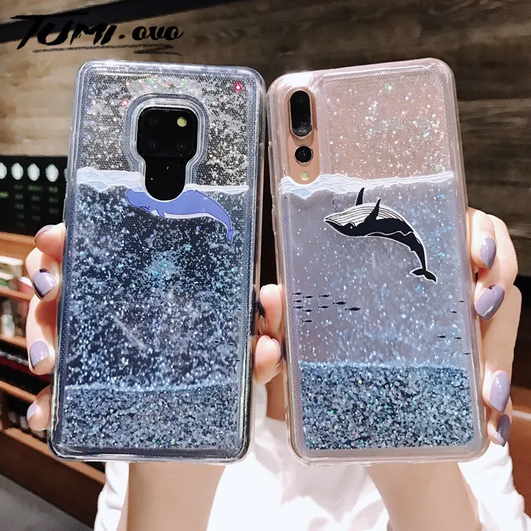 Жидкий чехол с мультяшным дельфином акулой для huawei P30 Pro P20 Lite P10 Plus Nova 4 3 3e 3i 2 2S 2i P